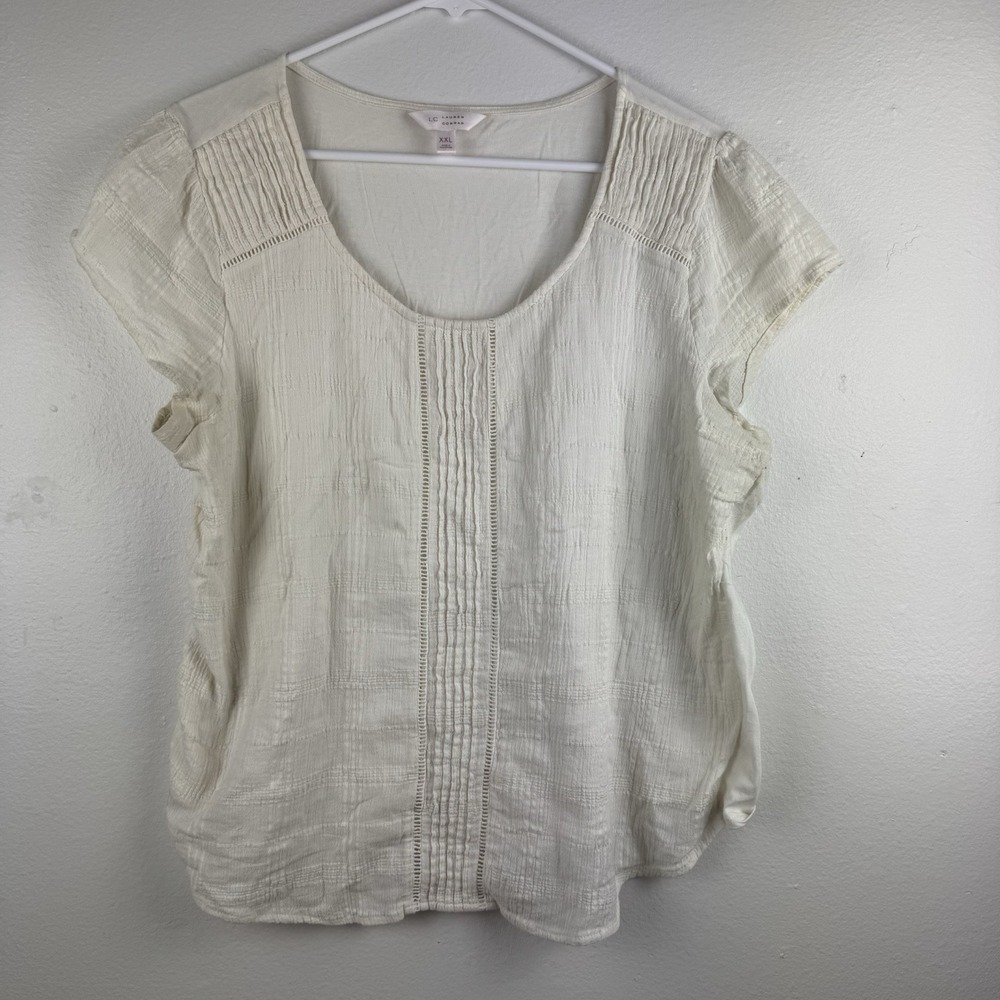 LC‎ LAUREN CONRAD Womens Gauzy Cream Short Sleeve top blouse shirt - XXL